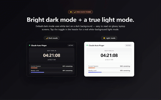 Claude Auto Pinger :: Keep your Claude AI session alive automatically. Auto-pings Claude every 5 hours, monitors session & weekly usage limits.