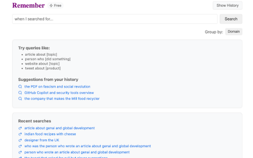 Remember: Never lose anything again :: Ask naturally, find instantly. Intuitively search your browsing history content with AI