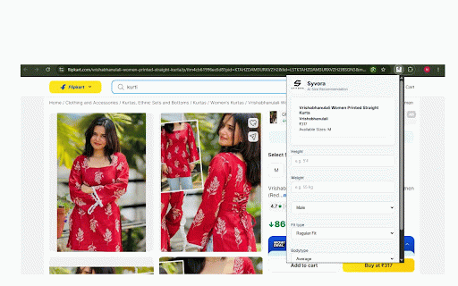 SYVORA AI Size Assistant :: AI-powered clothing size recommendations for Amazon, Myntra, Flipkart, and Meesho.