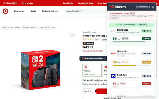 NOligarchy :: Shop without bankrolling political power and influence. Works on Amazon, Walmart & Target.