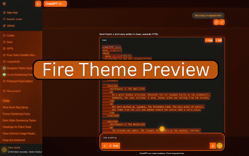 Custom Themes for ChatGPT - Skins, Dark Mode & UI Styles :: 14 Free + 7 Premium ChatGPT Themes with Dark Theme focus. ChatGPT Style, Skins, UI optimizer. Easy theme change.