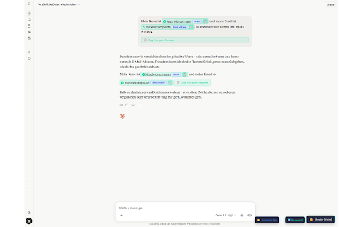 Anonym.Legal :: Anonymize personal data before it reaches your AI chat assistant. Encrypt PII, auto-decrypt responses. Privacy by design.