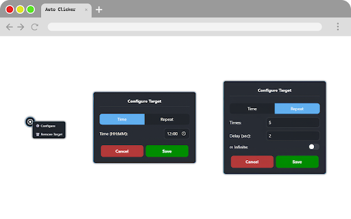 Auto Clicker :: Cria alvos de clique automáticos com agendamento avançado, repetição e configurações personalizadas.