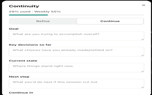 cluadehelper :: Usage tracking, conversation export, forking, prompt library, and cross-AI continuity for Claude.ai. Not affiliated with Anthropic.
