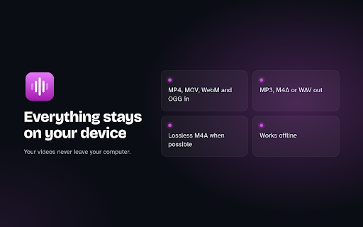 Extract Audio from Video to MP3 | AudioFit :: Pull the audio out of any video, or convert WAV and M4A files to MP3 — all on your device. No upload, no account.