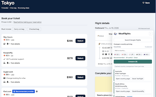 MooFlights :: Companion for Google Flights and ITA Matrix to show comparison prices and mileage earning.