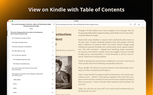 Send Web to Kindle :: Extract clean web articles locally, preview, auto-generate Tables of Contents, download EPUB files, and optionally send to Kindle.