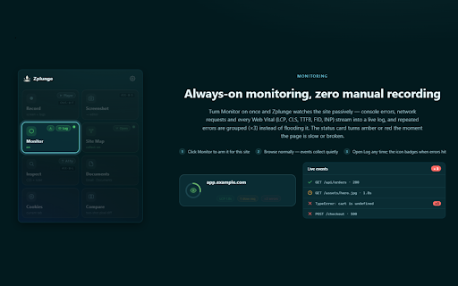 Zplunge - Web Debugging & QA Tools :: QA & web debugging toolkit: record sessions with logs, map a site's API, compare pages, inspect CSS, preview EML/PDF.