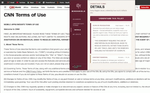 MindShield :: Flags dark patterns and risky terms-of-service clauses using an on-device model. Nothing you browse is sent to a server.
