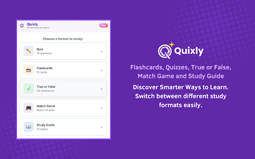 Quixly - AI Flashcards and Quiz :: Generate quizzes, flashcards, study guides, and more from any webpage content with AI