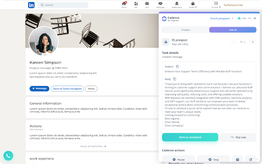 Ringover Cadence :: Extension to extract lead data and import lead to Salesforce and Cadence tool.