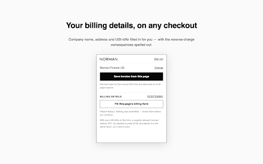 Norman — invoices into bookkeeping :: Save the invoice on any page straight into your Norman bookkeeping, matched to the right bank transaction.