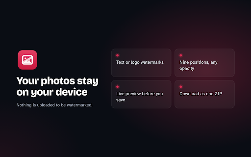 Watermark Images & Photos in Bulk | MarkFit :: Add your text or logo watermark to many photos at once — entirely on your device. Live preview, ZIP export.