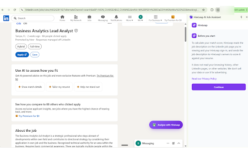 HireLeap AI Job Assistant :: Analyze LinkedIn jobs instantly with HireLeap AI.