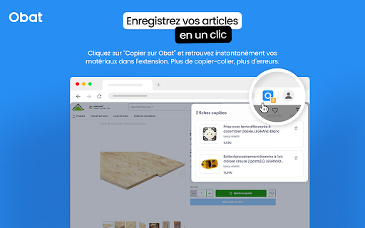 Obat :: Copiez facilement les produits de vos fournisseurs favoris vers vos devis, factures et bibliothèque de produits Obat