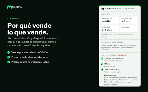 MargenAR — Rentabilidad para vendedores :: Por qué tu publicación de MercadoLibre no aparece y qué arreglar primero, con IA y tu margen neto. No afiliado a MercadoLibre.