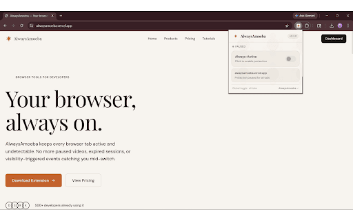 AlwaysAmoeba :: Keeps every tab always active — visibility, focus, and lifecycle events globally.