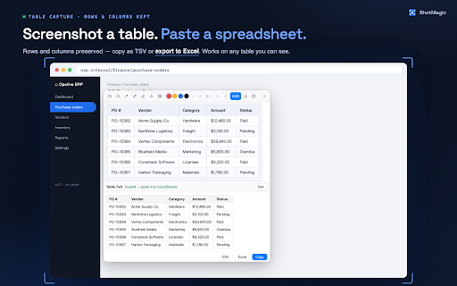 ShotMagic — Copy Text from Image, Offline OCR :: Copy text from any image, screenshot tables to Excel — select an area or right-click. 100% offline OCR, nothing leaves your device.