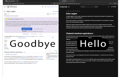 Wiki2Grok :: Automatically redirects Wikipedia pages to Grokipedia. For people who never want to see Wikipedia again.