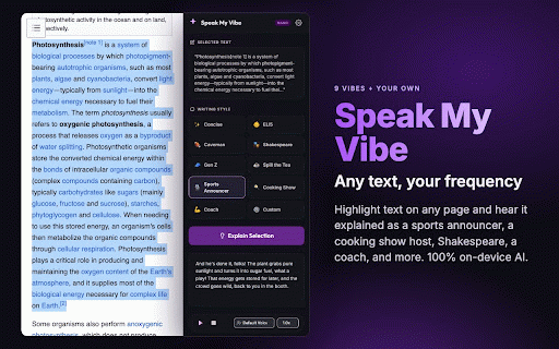 Speak My Vibe :: Explain complex text in your chosen vibe using on-device AI