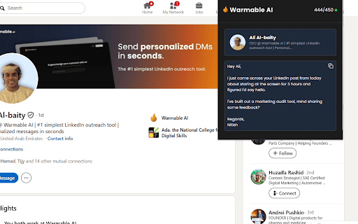 Warmable AI :: Warmable AI — Send Personalized LinkedIn Messages in Seconds 🔥
Tired of writing the same outreach messages over and over again?…