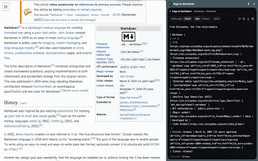 Page to Markdown :: Convert any webpage to clean Markdown in a side panel.