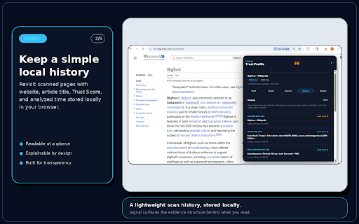 Signal - Trust Profile :: Browser-native trust scoring that exposes source transparency, citations, and evidence structure.