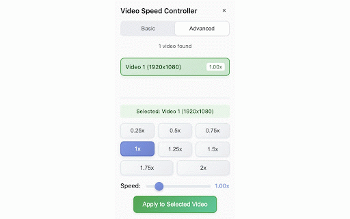 Video Speed Controller :: Professional video speed controller with basic and advanced modes. Control playback speed of any video on any website.
