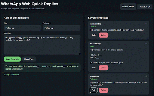 WhatsReply :: Save reusable WhatsApp replies and insert them instantly into WhatsApp Web with one click.