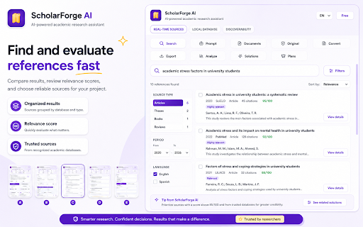 ScholarForge AI :: Trusted research assistant with real sources, local auditing, citations, and structured prompts for AI-assisted writing.