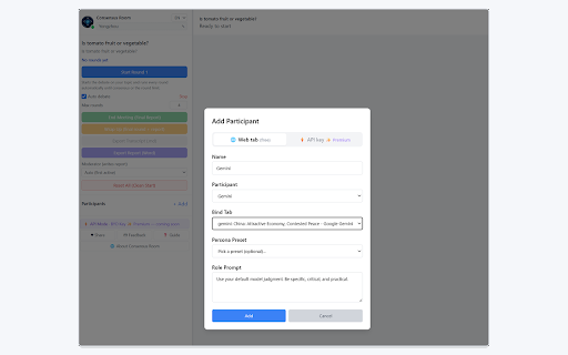 Consensus Room - Multi-AI Debate & Reports :: Run structured AI debates, compare viewpoints, and generate consensus reports.