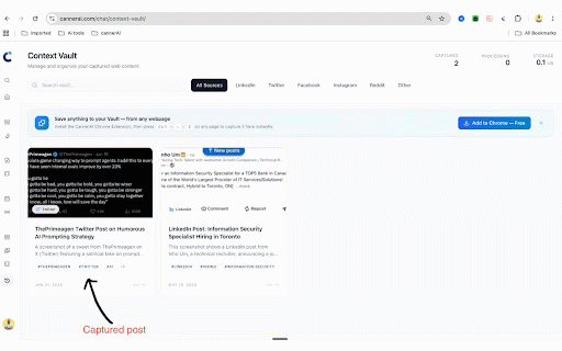 CannerAI: LinkedIn AI Writer & Canned Replies :: Save canned replies and turn any screenshot into a LinkedIn or X post written in your own voice. One-click insert.