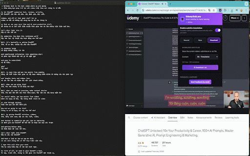 Subtitle Translator for Udemy :: Smart subtitles for faster learning on Udemy with translation, bilingual display, and audio playback.