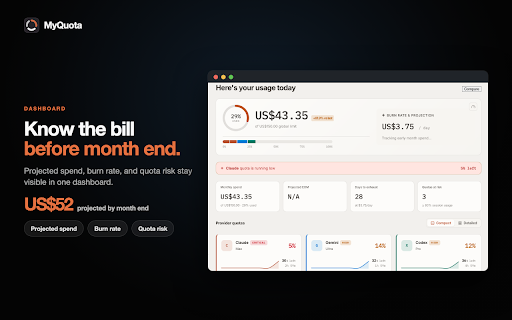 MyQuota :: Track AI token usage, quota & spend across Claude, ChatGPT, Gemini & more. Free, private, no account.