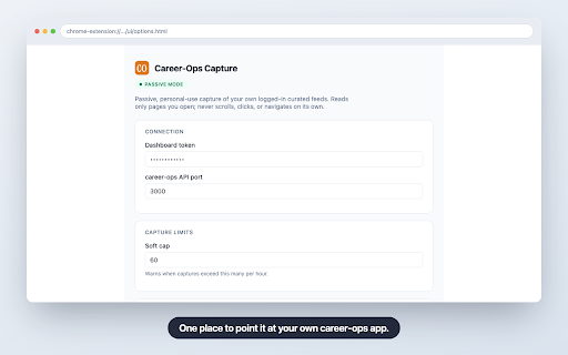 Career-Ops Capture :: Passively captures curated LinkedIn job listings and sends them to your own local career-ops app. Nothing else, ever.