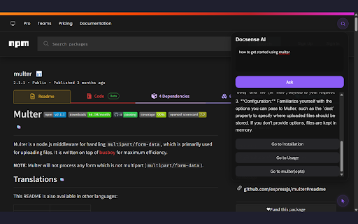 DocsenseAI :: AI-powered documentation assistant for developers.