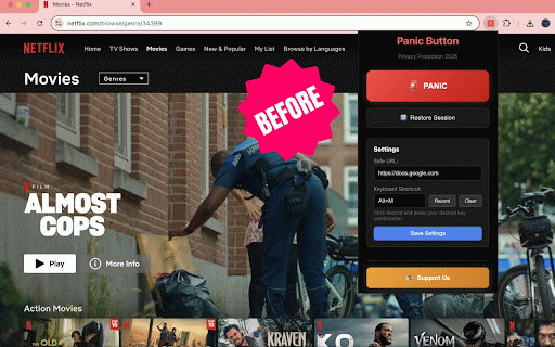 Panic Button - Privacy Protector :: Instantly close all tabs and switch to a safe page. Perfect for privacy protection.