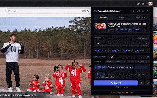 Youtube Subtitle Extractor :: Extract, search, bookmark and export YouTube subtitles. v1.0 by Viktor Vilud.
