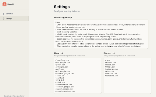 Derail: The First AI Focus Agent and Website Blocker :: AI browser extension that blocks distracting websites and helps you stay on track.