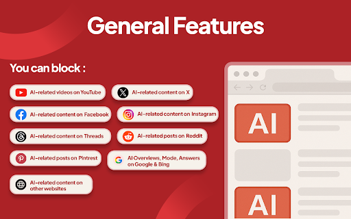 AI Content Shield - AI Detector & Content Blocker :: AI Detector & AI Content Blocker - AI Content Shield: Block AI videos, posts, articles on YouTube, Social Media, Google, and Web.