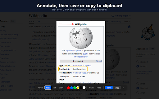ClearShot: Screenshot & Annotate :: Screenshot tool that works. Select any area, annotate with arrows & text, save locally. No upload, no account, no blank images.