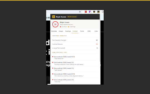 Royal Access Accessibility Checker :: Instant WCAG accessibility audit. Alt text, contrast, headings, ARIA, keyboard navigation, and more. Free, no account needed.