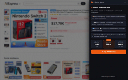 IAssetflow: AI, Photos, Videos & CSV (AliExpress, Amazon, Walmart) :: Extract HD photos, videos & use AI to generate SEO titles, descriptions and CSV catalogs for Shopify & WooCommerce in 1 click.
