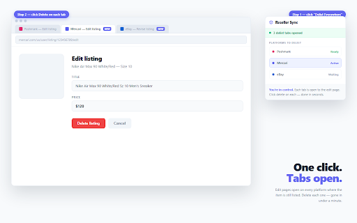 Reseller Sync - Auto Delist & Inventory Sync :: Automatically delist sold items across Poshmark, Depop, Mercari, eBay, Etsy. Prevent double-selling and account bans.