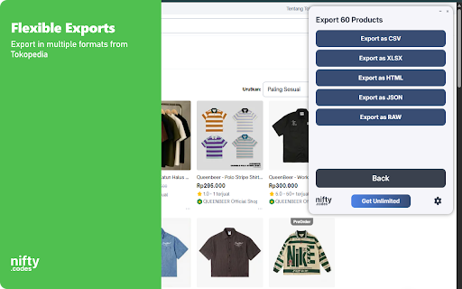 T-Indo Scraper: Export Products, Reviews, Sellers & More :: Tokopedia Scraper: Scrape product details, variants & seller profiles. Export to CSV, JSON, XLSX with ease.