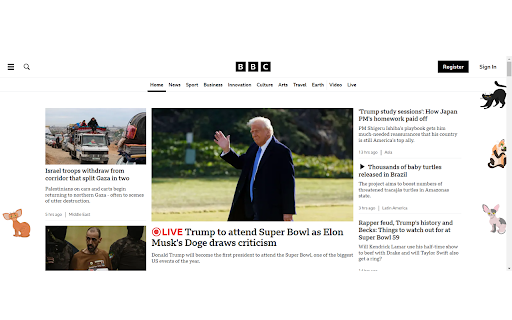 Cute Cats Invasion :: Injects cute cat PNG images onto webpages in a non-intrusive way.