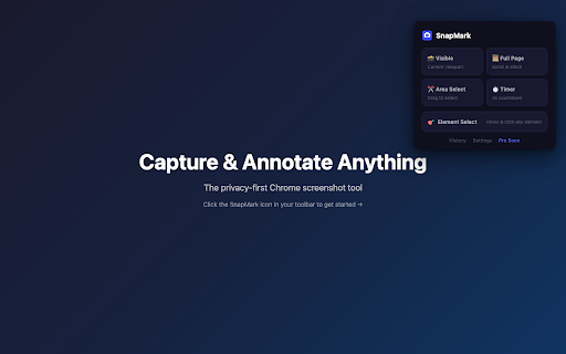 SnapMark - Full Page Screenshot, Screen Capture & Annotation Tool :: Full page screenshot & screen capture tool for Chrome. 7 capture modes, 7 annotation tools. 100% local, no watermark, free.