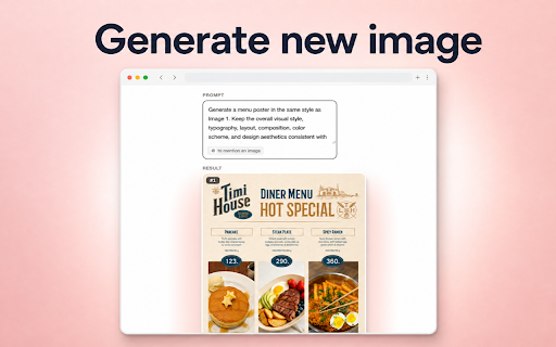 TIMI — AI Design Assistant: Save Ideas & Generate Images :: AI design assistant — save image ideas from any website, turn them into prompts, and generate new visuals with AI.