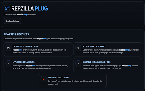 RepzillaPlug :: Extension to enhance your online shopping experience by removing popups, displaying QCs, badges, and making navigation smoother.