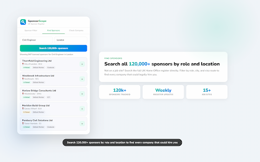 SponsorScope :: Instantly check if a UK company is a licensed visa sponsor as you browse job sites. Powered by the official Home Office register.